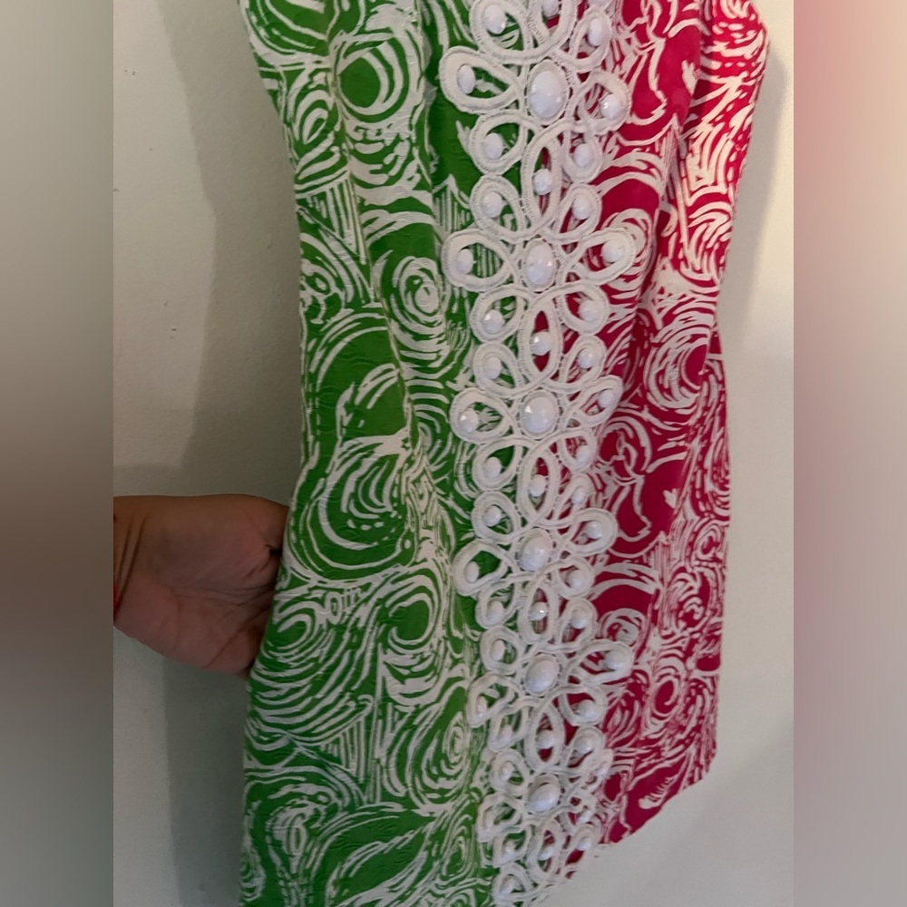 Lilly Pulitzer Jubilee Flam Alama Shift Dress 2 Daiquiri Pink/Green Pocket Bead - Picture 5 of 13